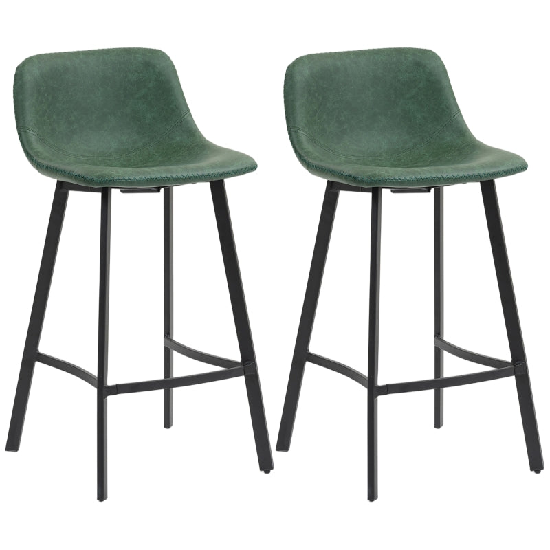 Bar Stools Set of 2 Dining Stools with Backrest, Footrest, for Kitchen Counter, Green PU Leather