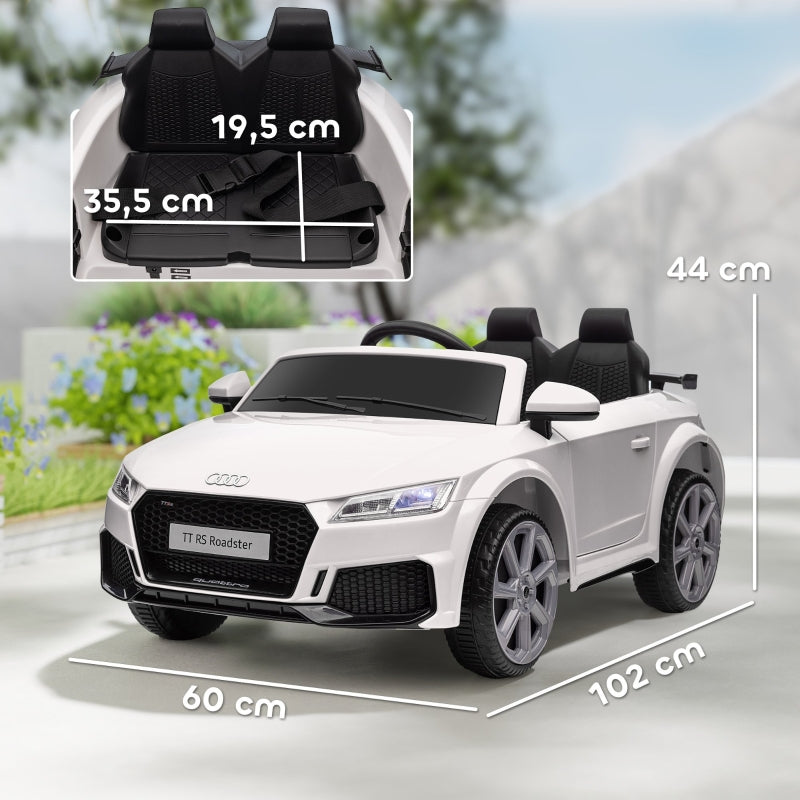 Children's electric car, Audi TT RS Roadster, 3 km/h, remote control, LED, USB, white