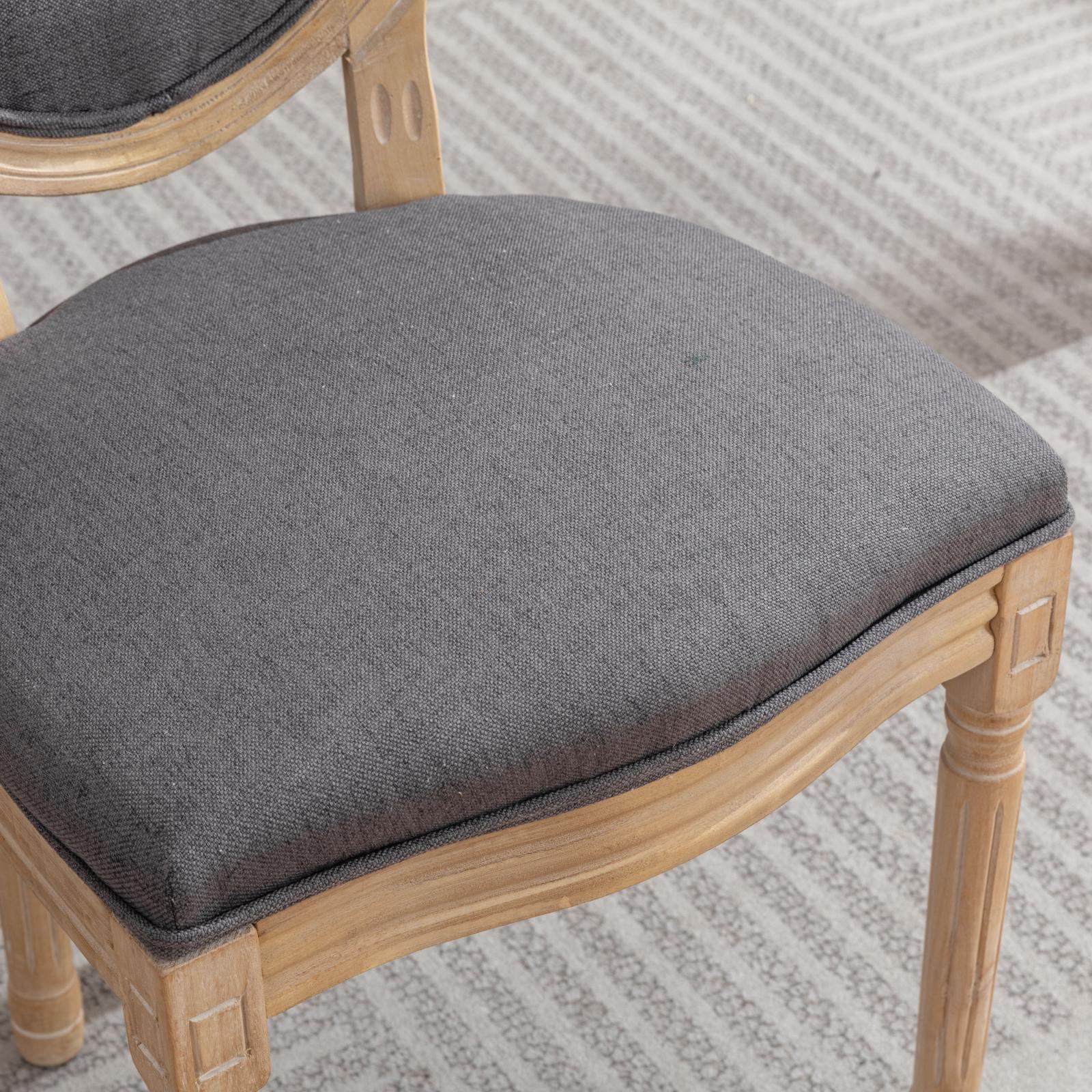 French Style Dining Chair Set of 2, Solid Wood Frame, Linen Fabric, Dark Gray