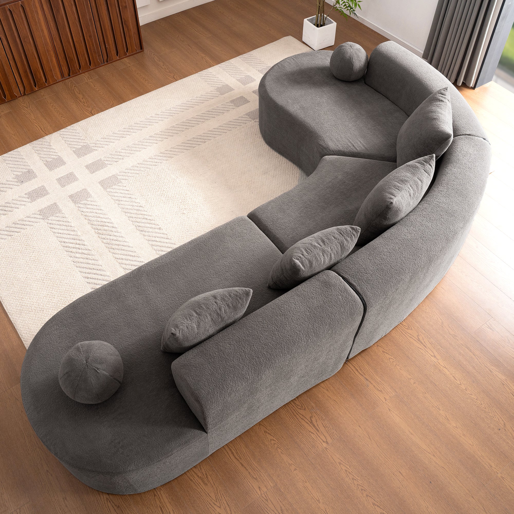 L-Shaped Cloud Sofa, 327cm Large Arched Corner Couch with Thick Padding, Cream White