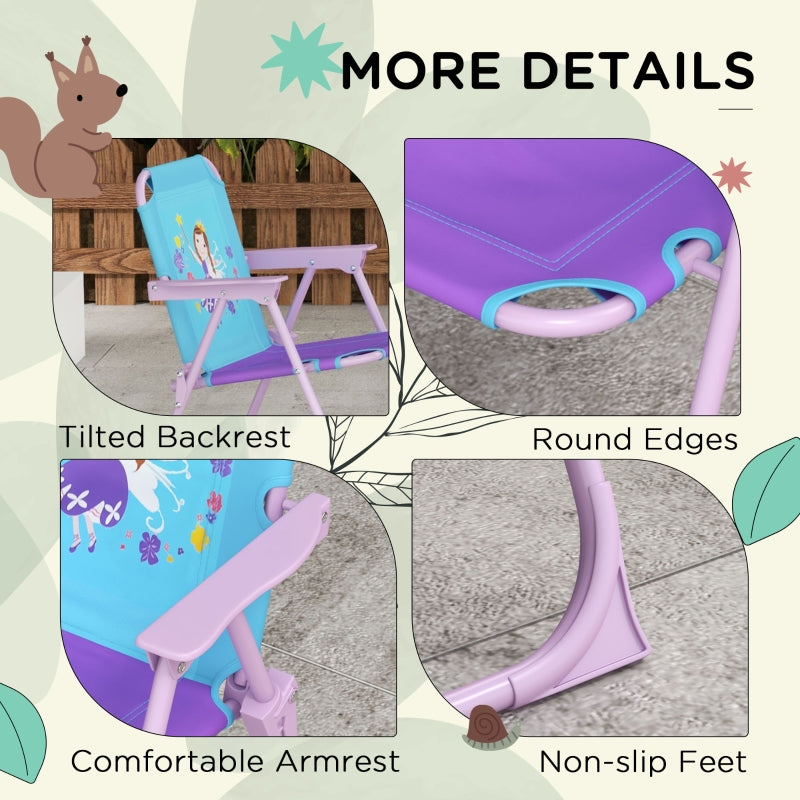 Kids Picnic Table and Chair Set, Fairy Themed w/ Foldable Chairs & Adjustable Parasol, Blue Steel