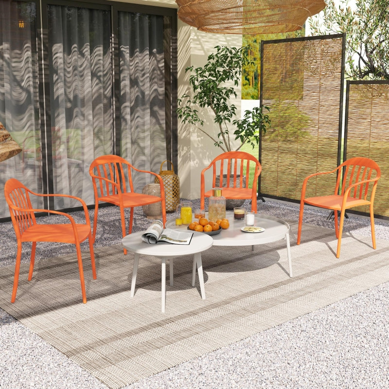 Garden Chairs Set of 4, Stackable Armchair 120 kg Support, Plastic Red