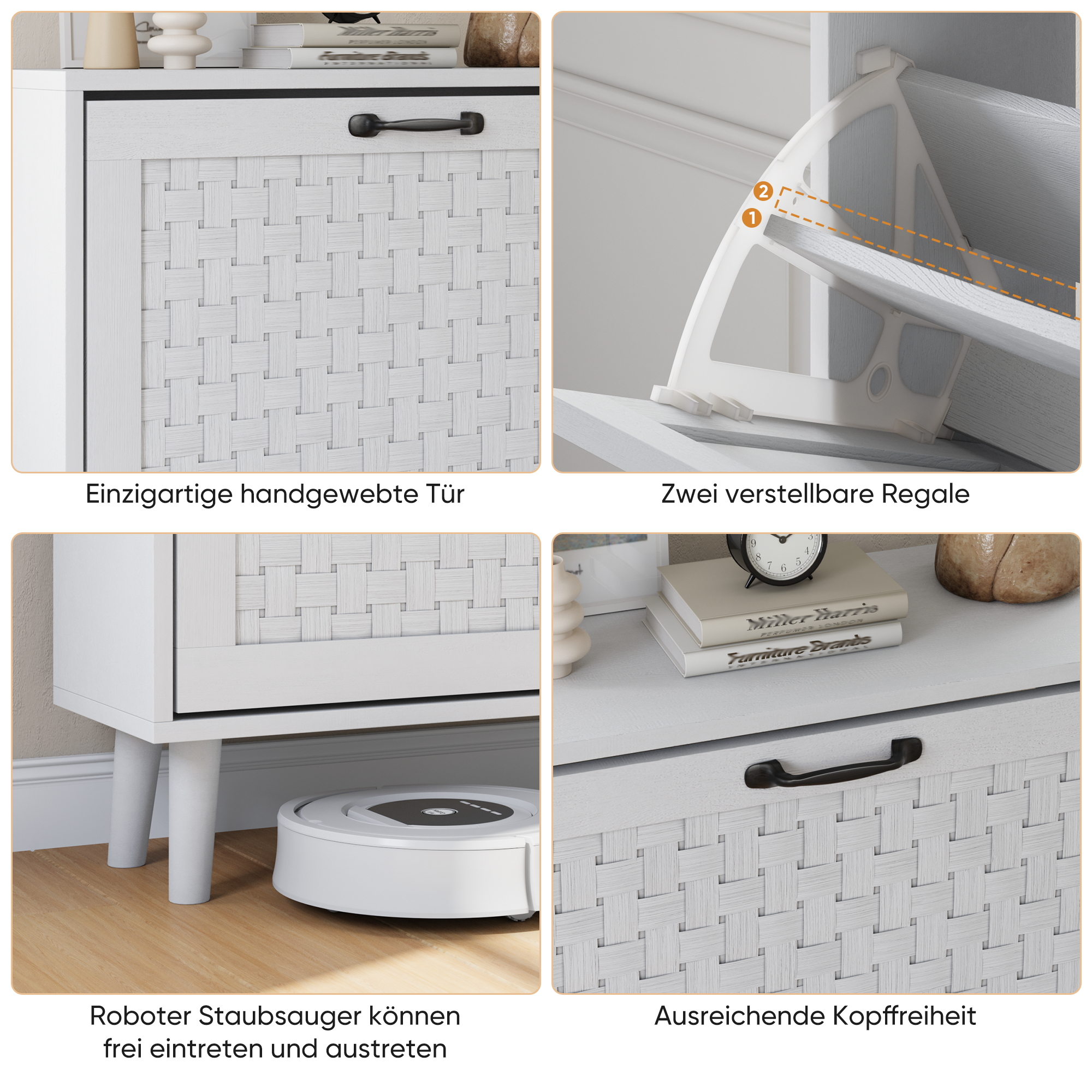 Shoe Storage Cabinet, Rattan Drawers Solid Wood Legs Narrow Slim, Handmade