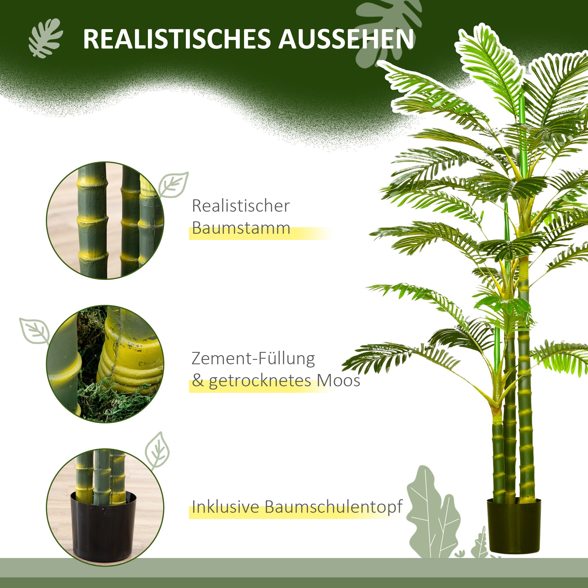 Artificial Palm Tree 190 cm Plant in Pot, Plastic