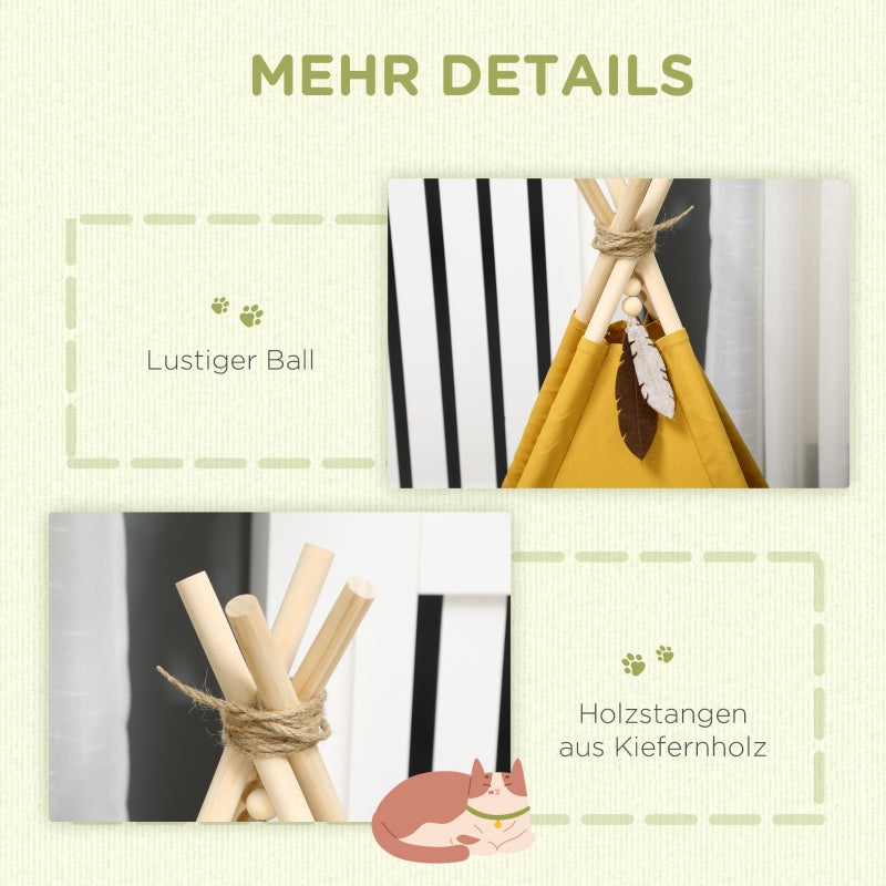 Pet Bed, Teepee Design with Soft Cushion & Floor Mat, for Dogs and Cats, Fabric