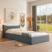 Single Bed 90x200cm Corduroy Cover Wood/Iron Frame - Dark Grey