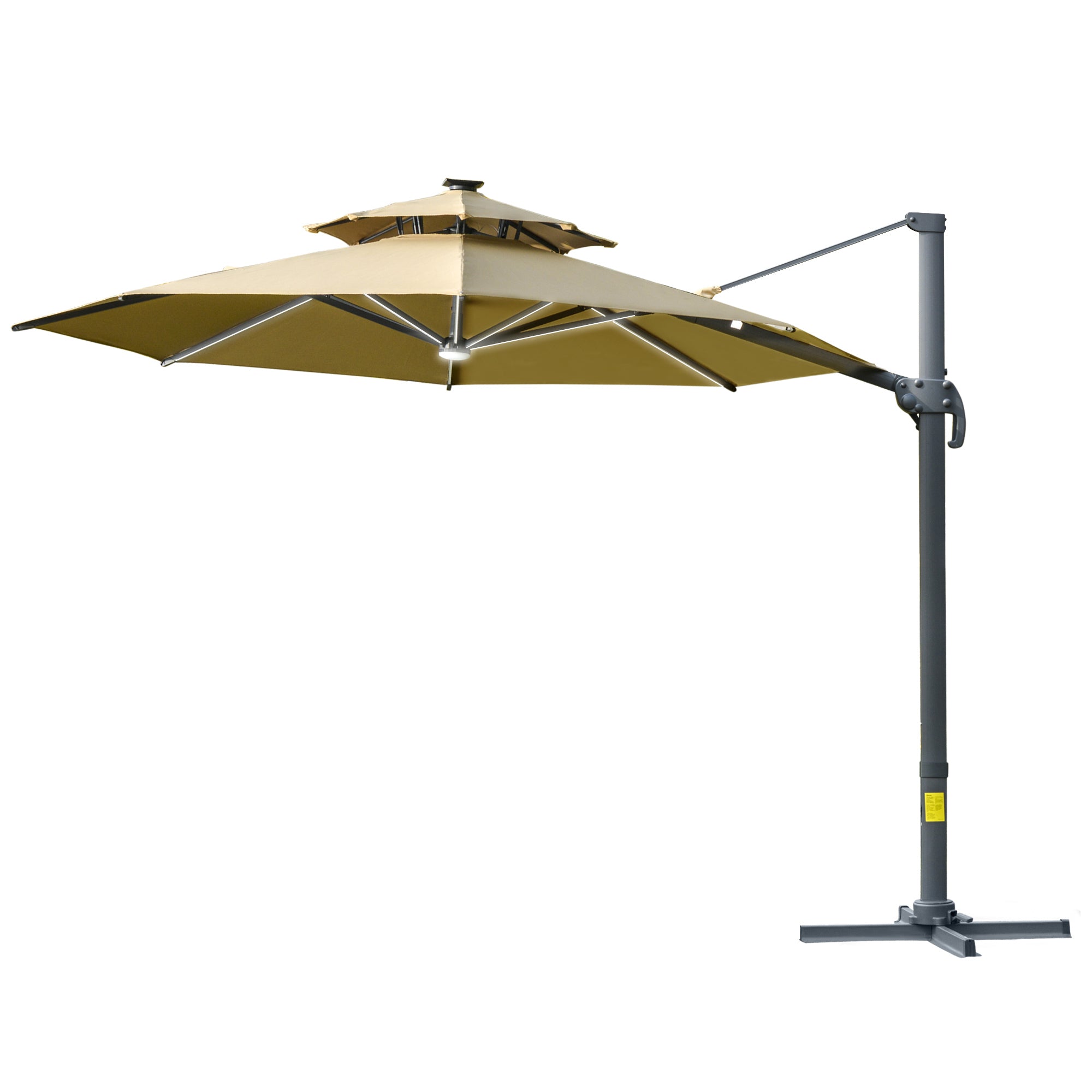 3m Cantilever Parasol, Solar Lights Power Bank Base 360° Spin, Beige