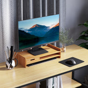 Monitor Stand Screen Desk Organizer with Drawers, Natural Bamboo