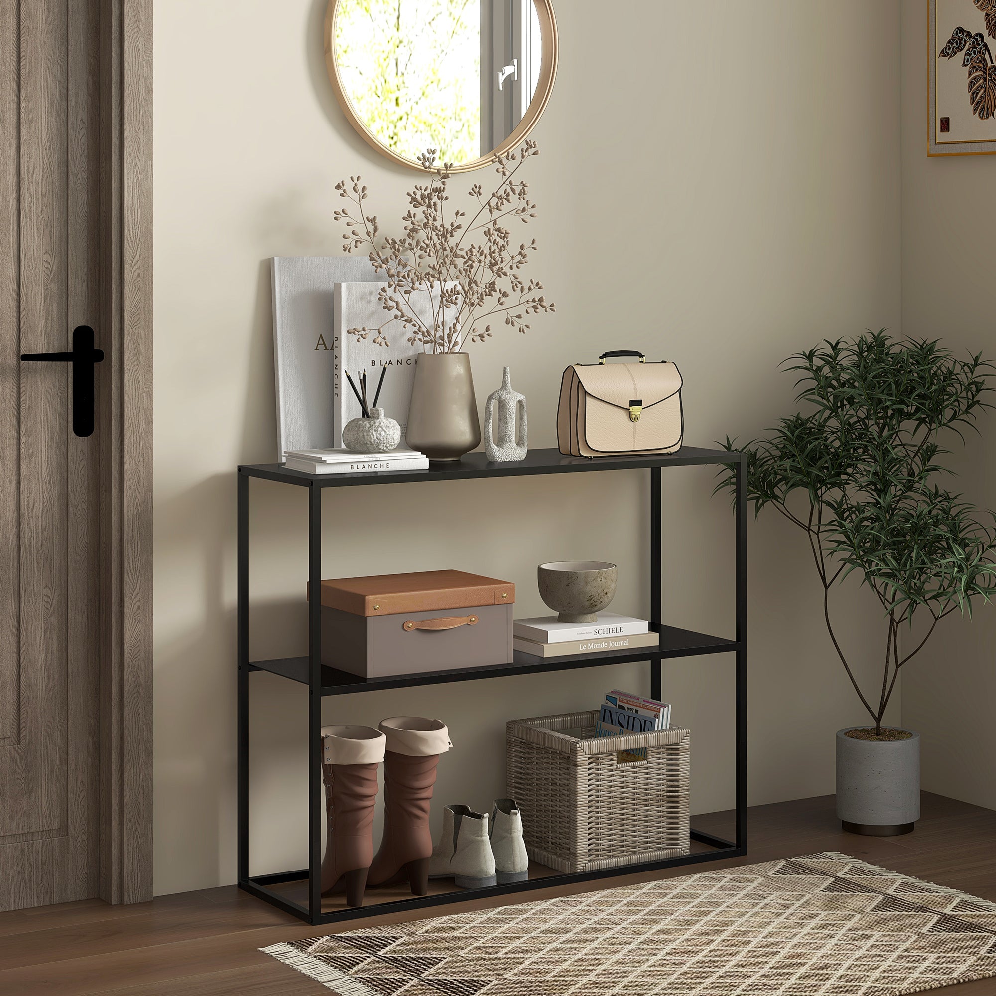 Console Table, 2 Levels, Anti-Tip Device, Steel