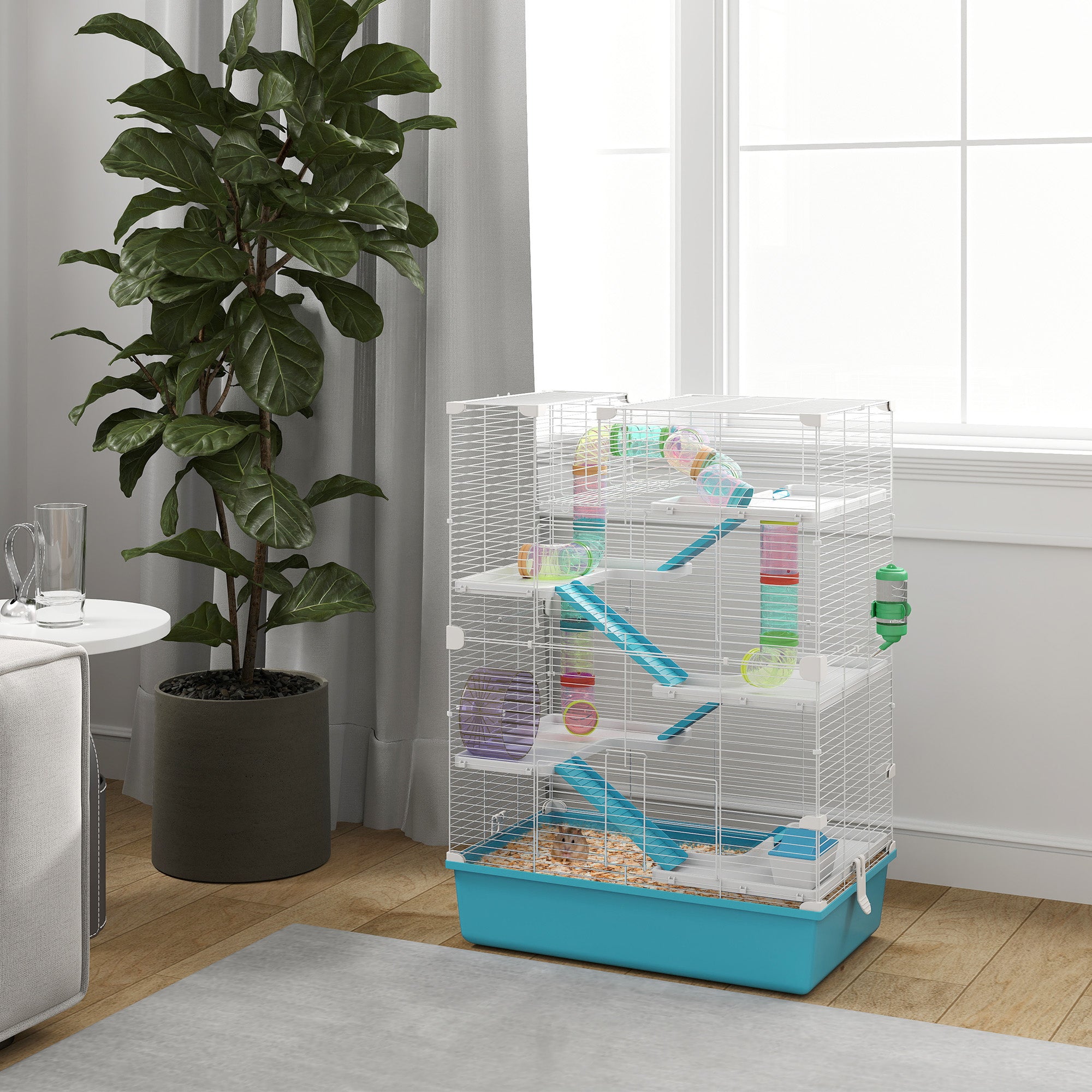 Hamster Cage, 6-Story with Tubes Tunnels Wheel Ramps, Light Blue