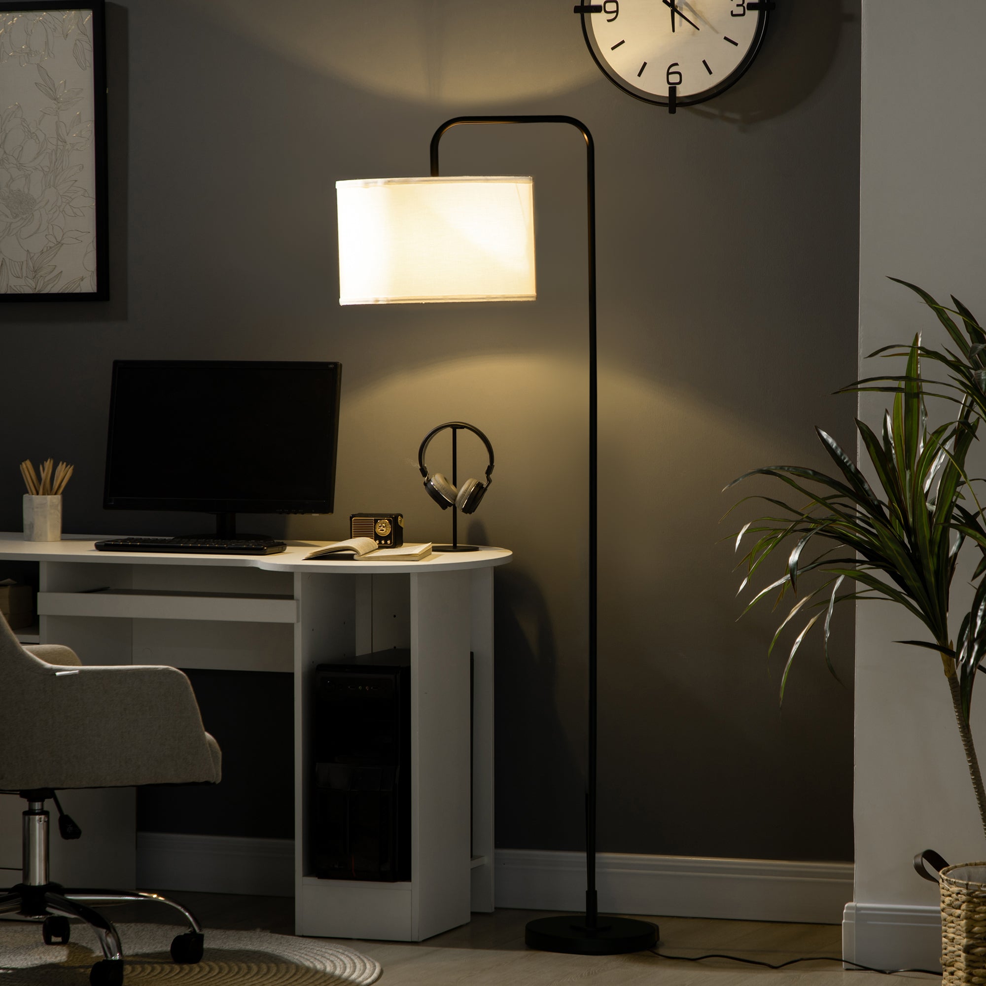 Floor Lamp Living Room Modern with Lampshade Black Metal