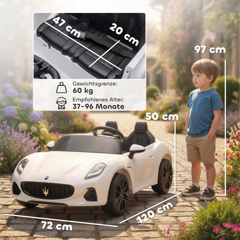 Maserati Electric Car for Children, 2-Seater 12V Battery with Remote Control, White