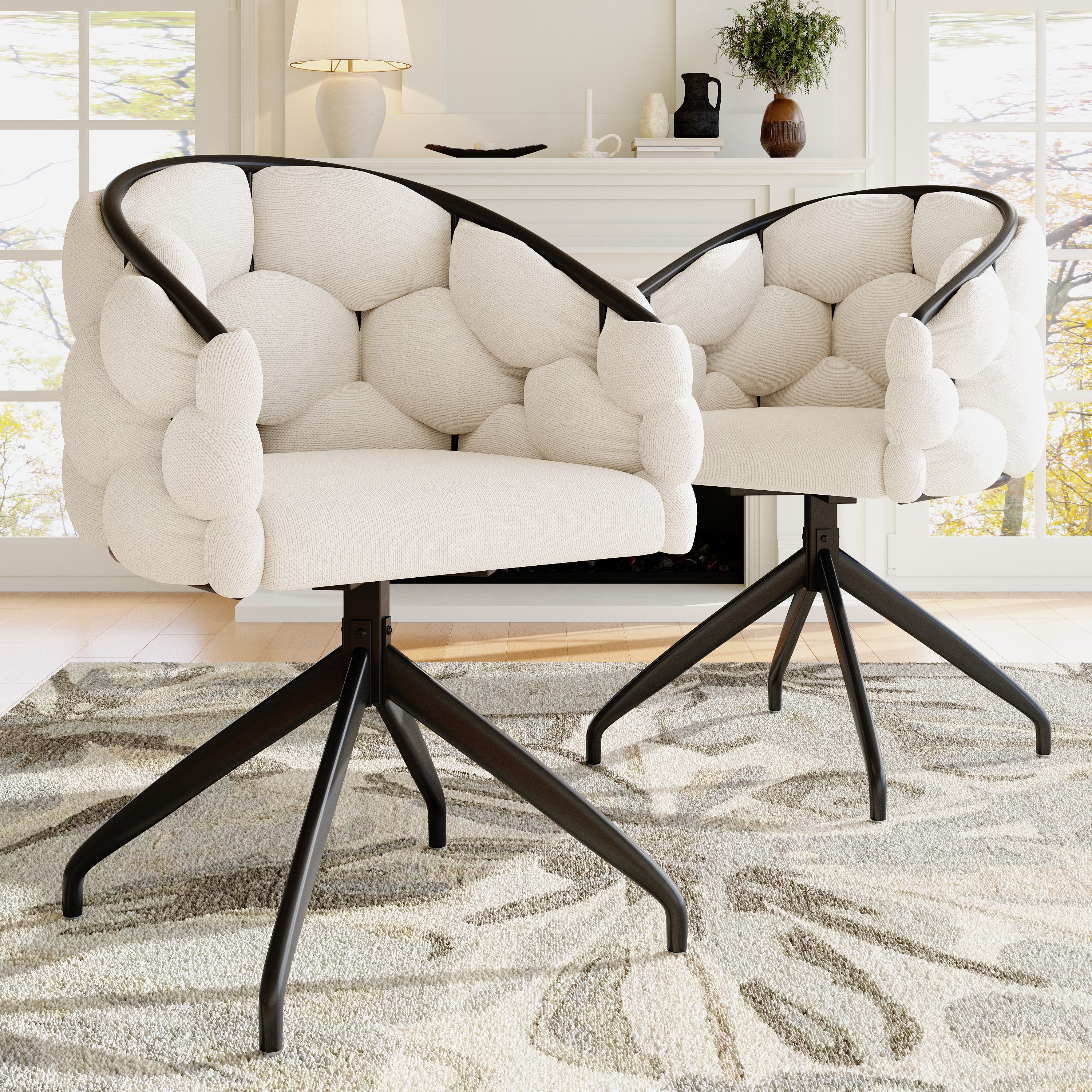 Luxury Velvet Chairs (set of 2), Swivel & Ergonomic for Living/Dining Room, Beige