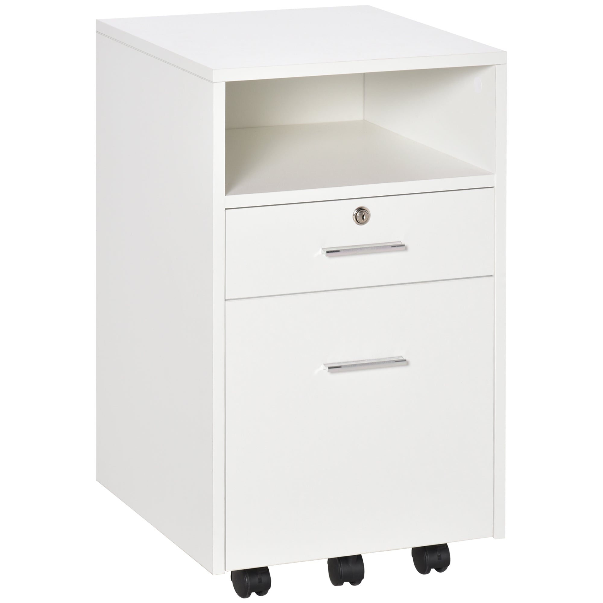 Lockable Filing Cabinet with Two Drawers and Wheels - White