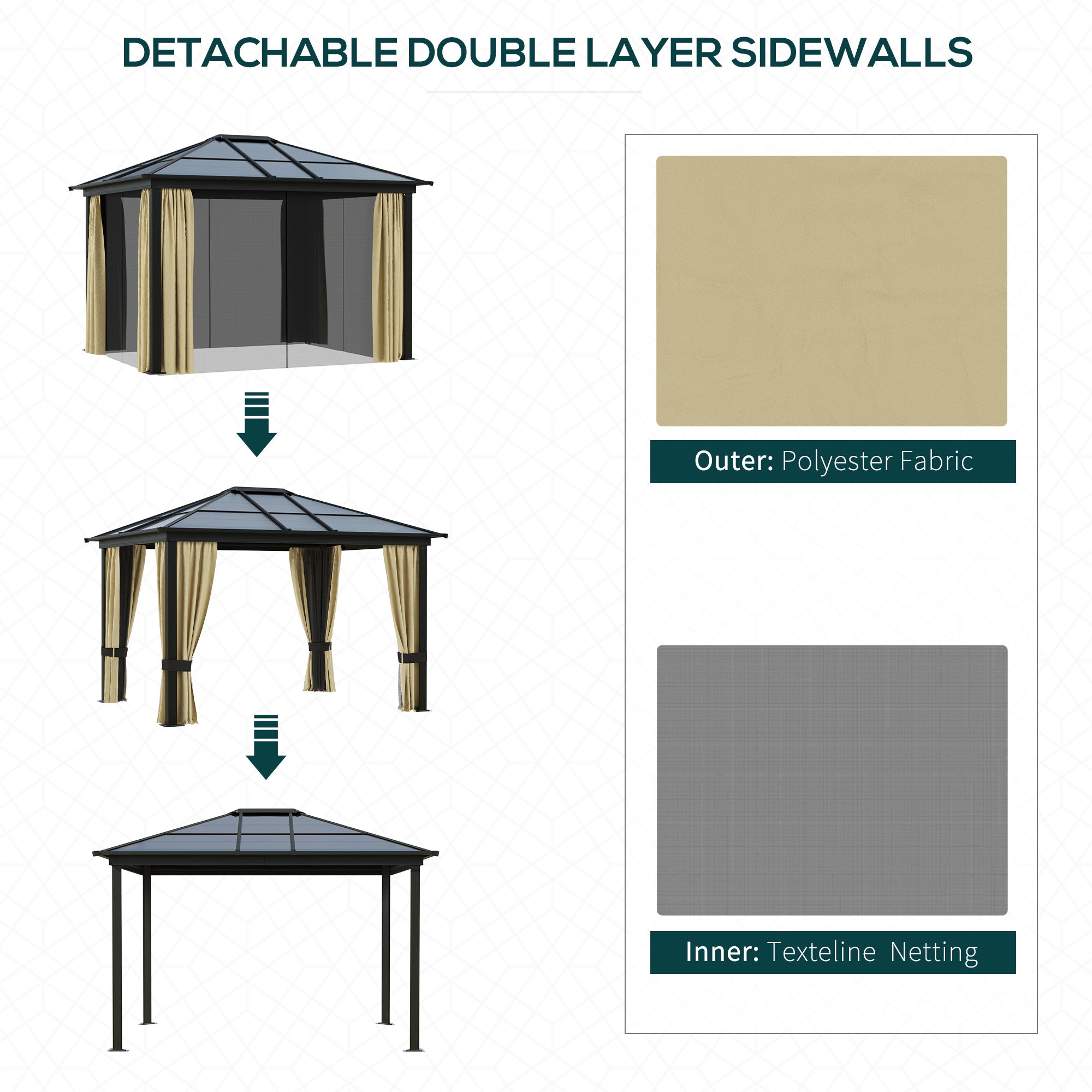 3 x 3.6m Hardtop Gazebo Canopy with Polycarbonate Roof and Netting, Aluminium Frame, Brown