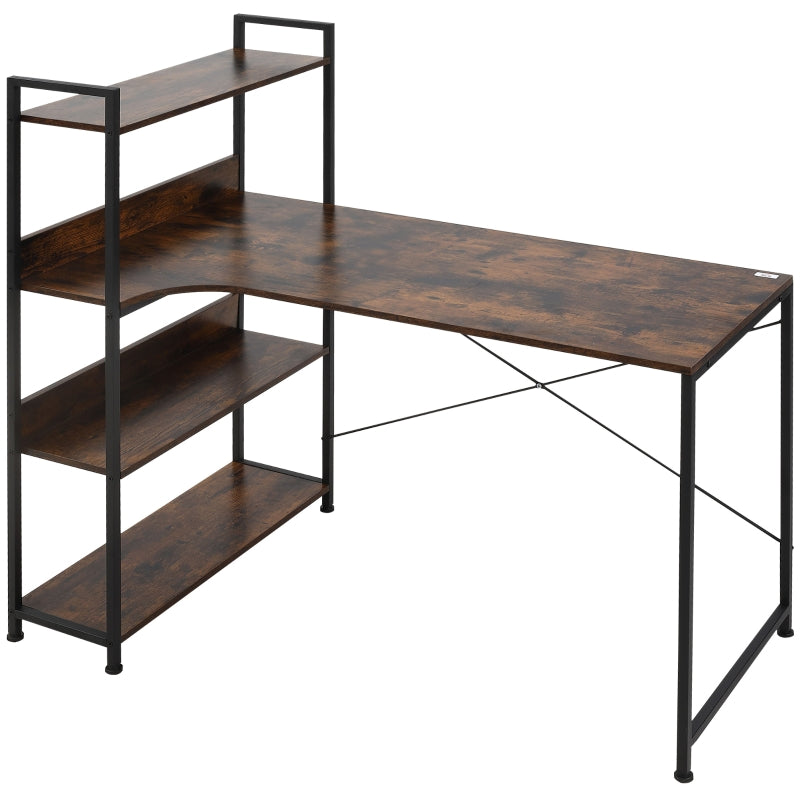 Office Desk, 120 CM with Storage Shelves and Metal Frame, Rustic Brown