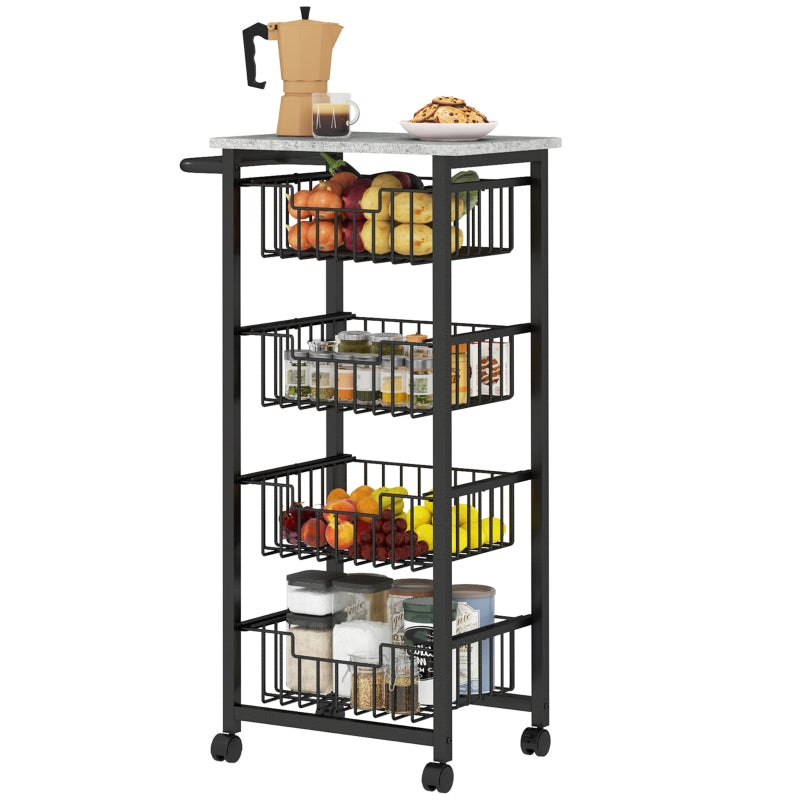 Kitchen Trolley 4-Tier Rolling with 4 Steel Baskets