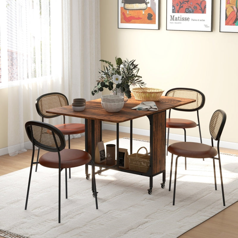 Drop Leaf Dining Table Six-Person Rustic Brown/Black