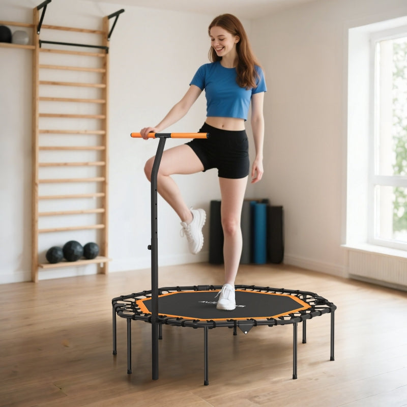 Fitness Trampoline Adjustable Handlebar Stable Indoor - Steel Orange