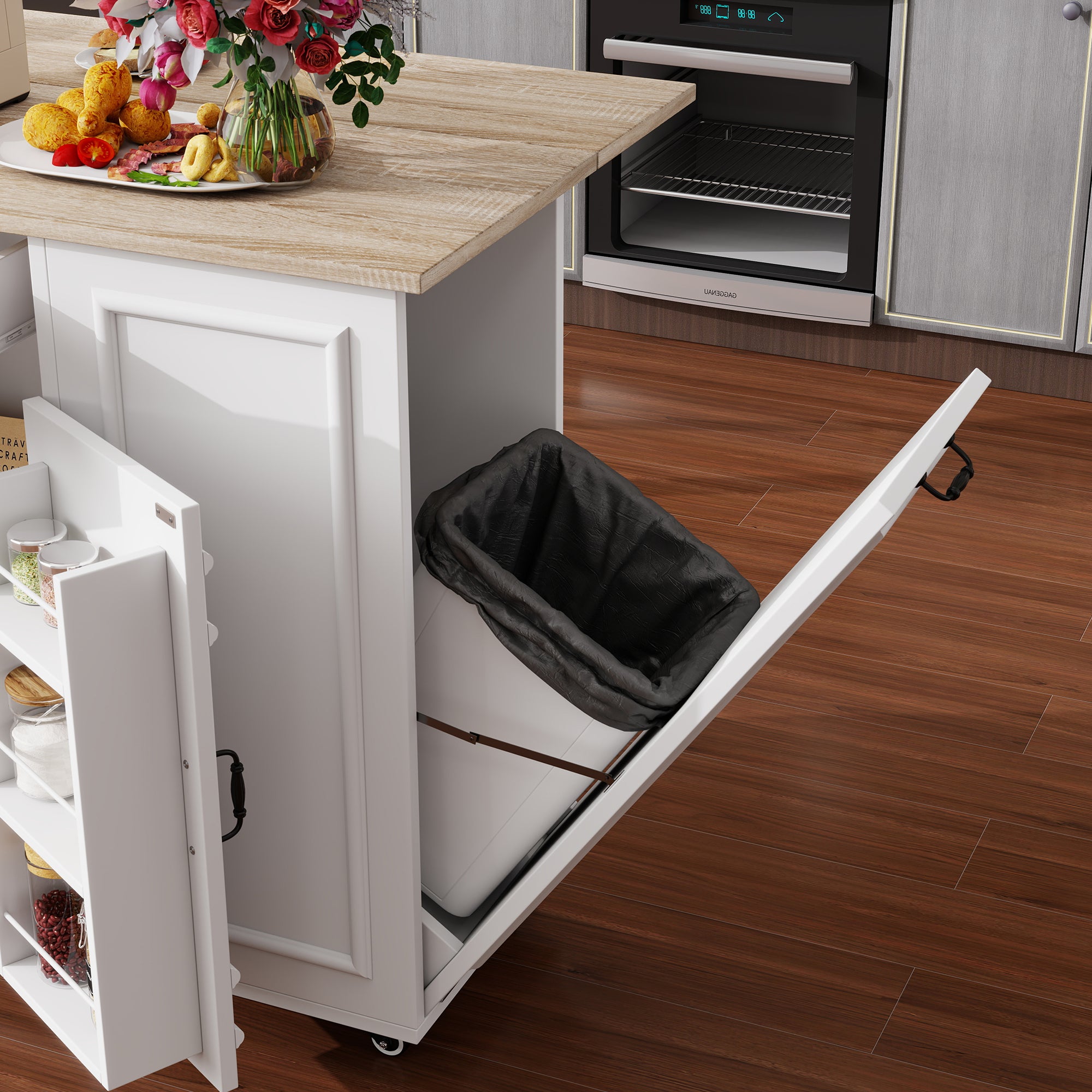 Kitchen Island with Power Outlet, Storage & Work Surface - White