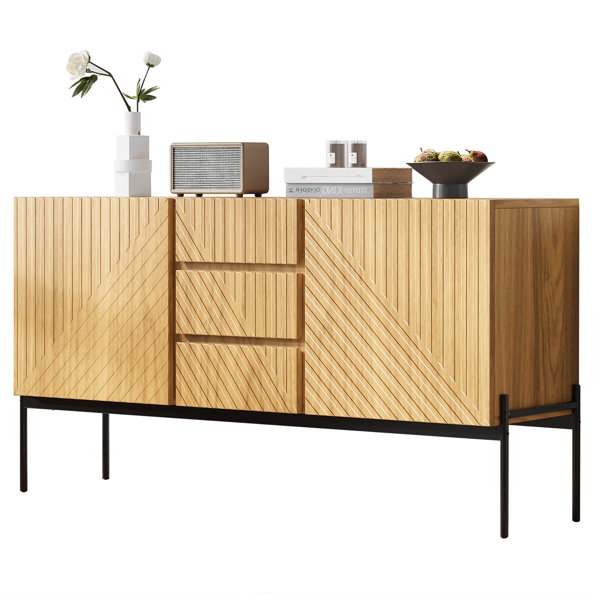 Sideboard with 2 doors and 3 drawers, metal legs