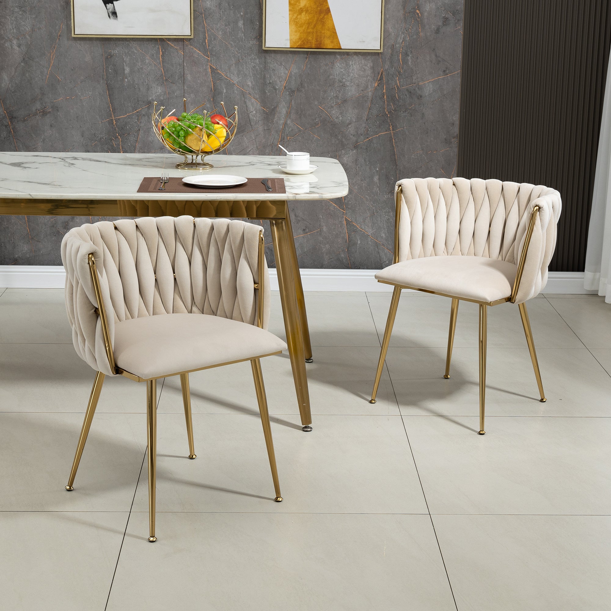 Velvet Dining Chair Set, Luxurious Modern with Gold Metal Legs, (Set of 2)