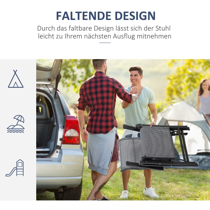 Folding Sun Lounger Zero-Gravity Recliner 9-Position Adjustable with Cushion - Black/Grey