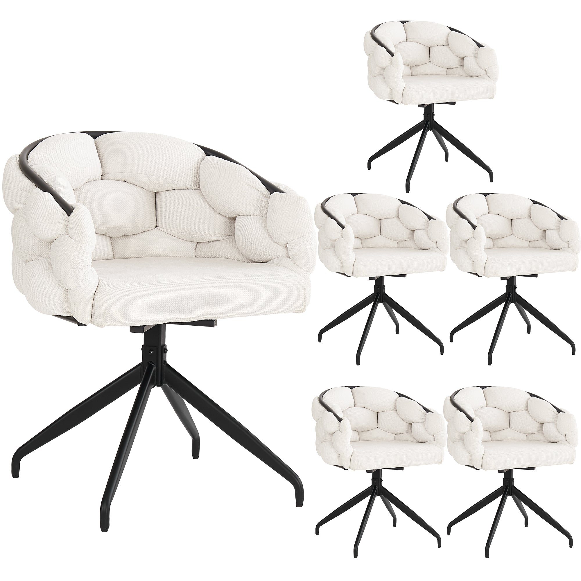 Velvet Chairs, 6-Piece Swivel 360° Rotatable, Beige