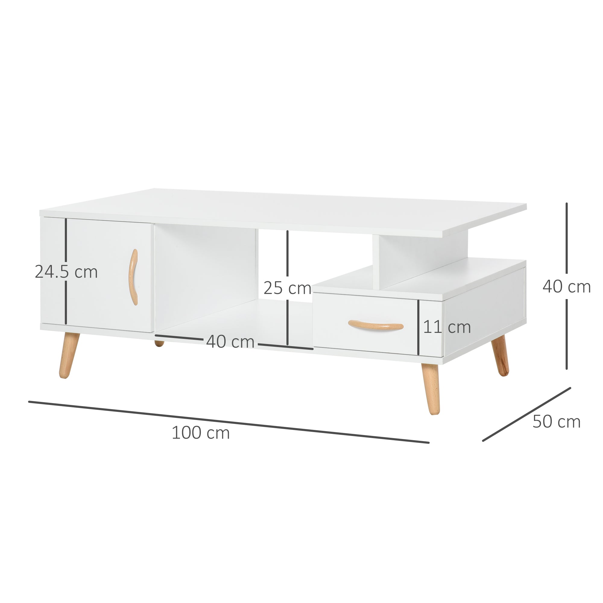 Modern Minimalism Coffee Table, Storage Shelf & Drawer, White