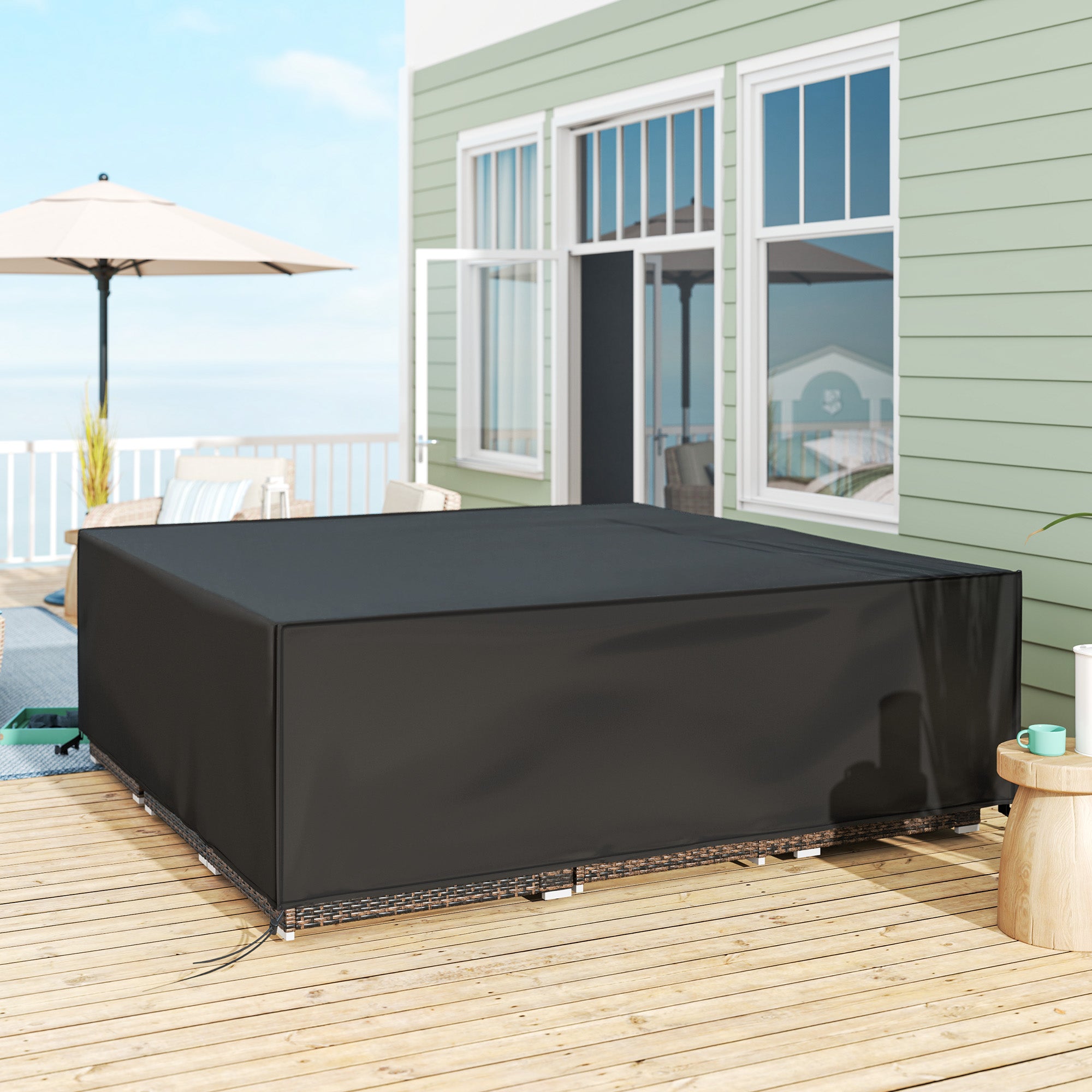 Large Patio Garden Furniture Set Cover Square Waterproof 600D Oxford, Black