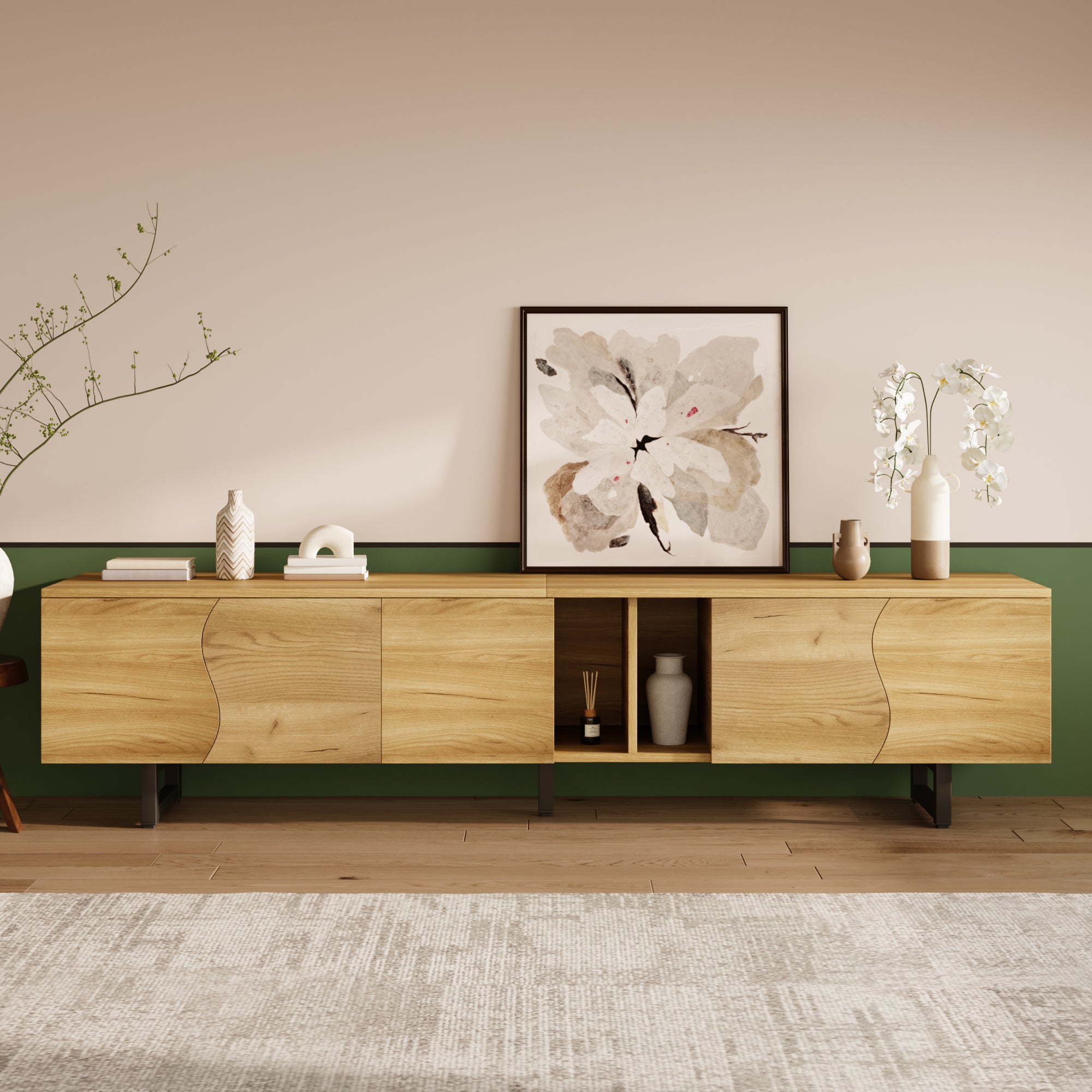 TV Cabinet 5-Door Media Console 191x38x46.5 cm, Natural Wood Look (PB+MDF)
