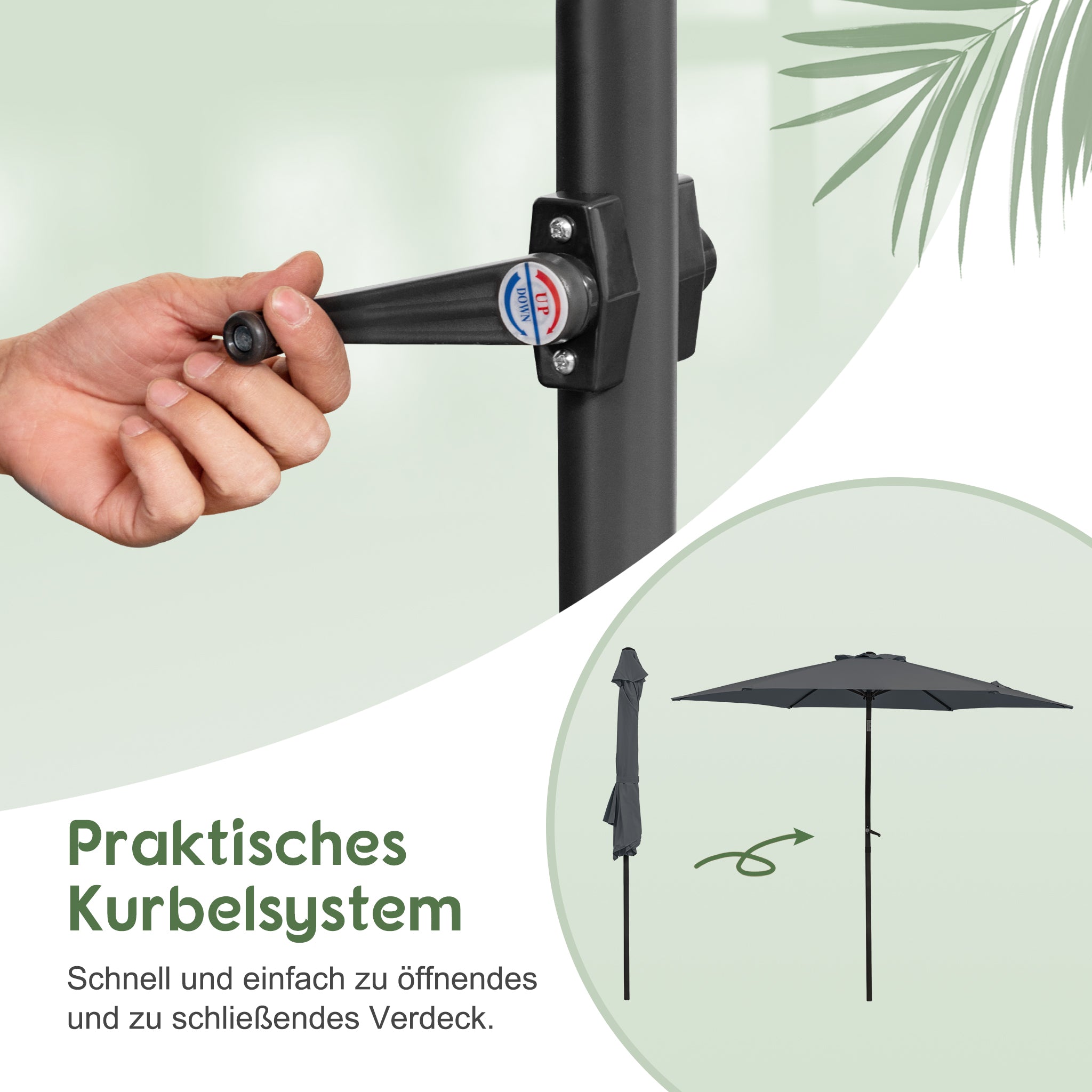 Parasol, Ø 270 cm Foldable Travel Beach Umbrella