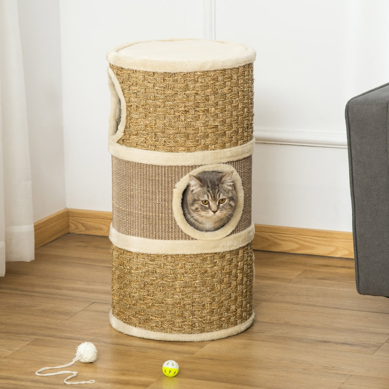 Cat Scratching Post Barrel 3 Levels Sisal Plush