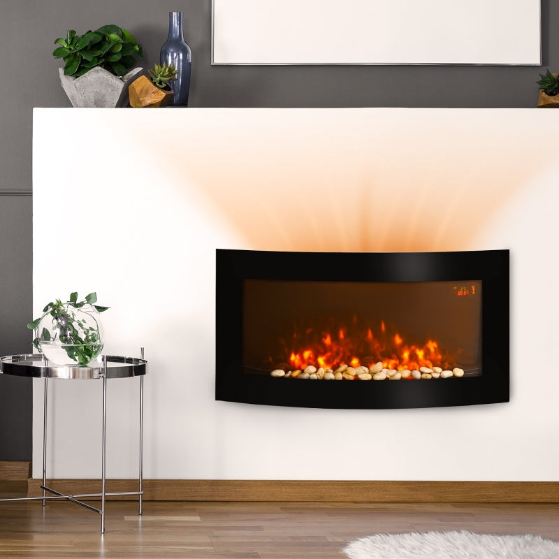 Electric Fireplace Wall-Mounted Heater LED 7 Flame Colors Remote - Black