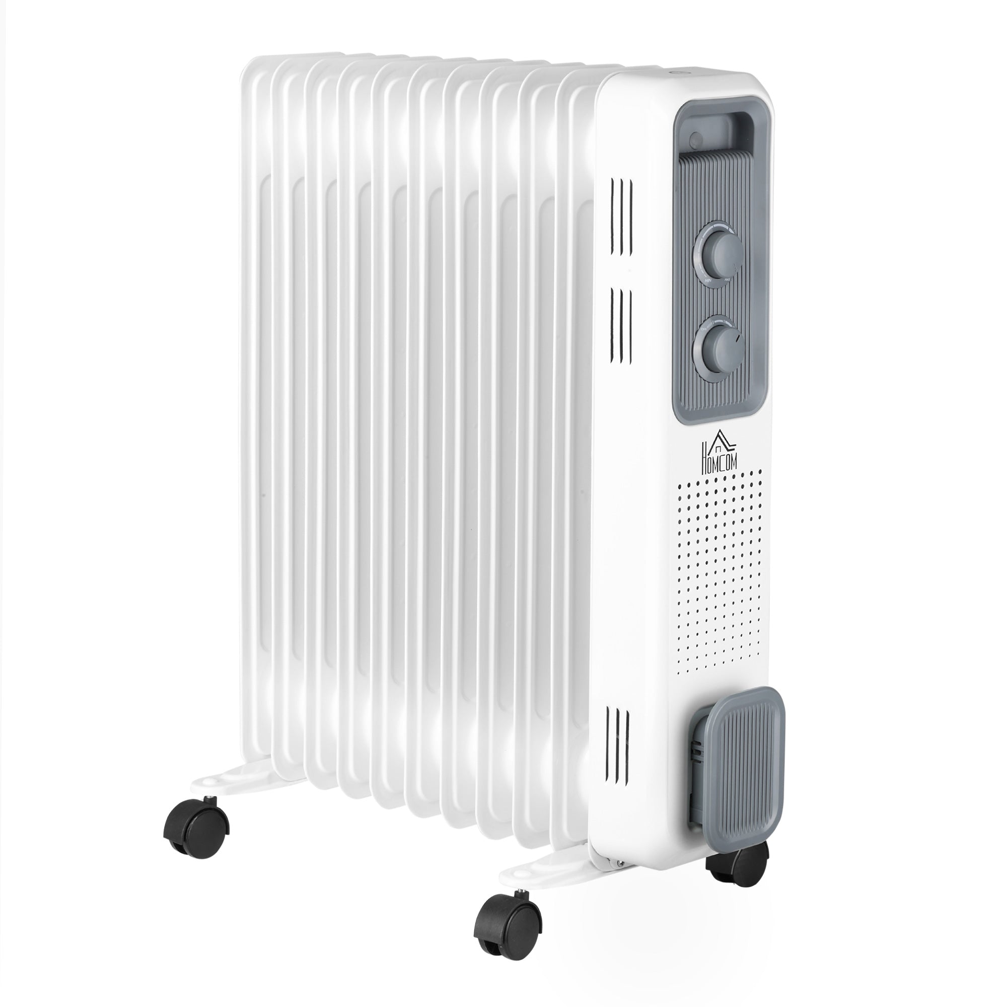 Oil Filled Radiator, 2500W 11 Fin Portable with 3 Heat Settings Safety Cut-Off and Wheels, White