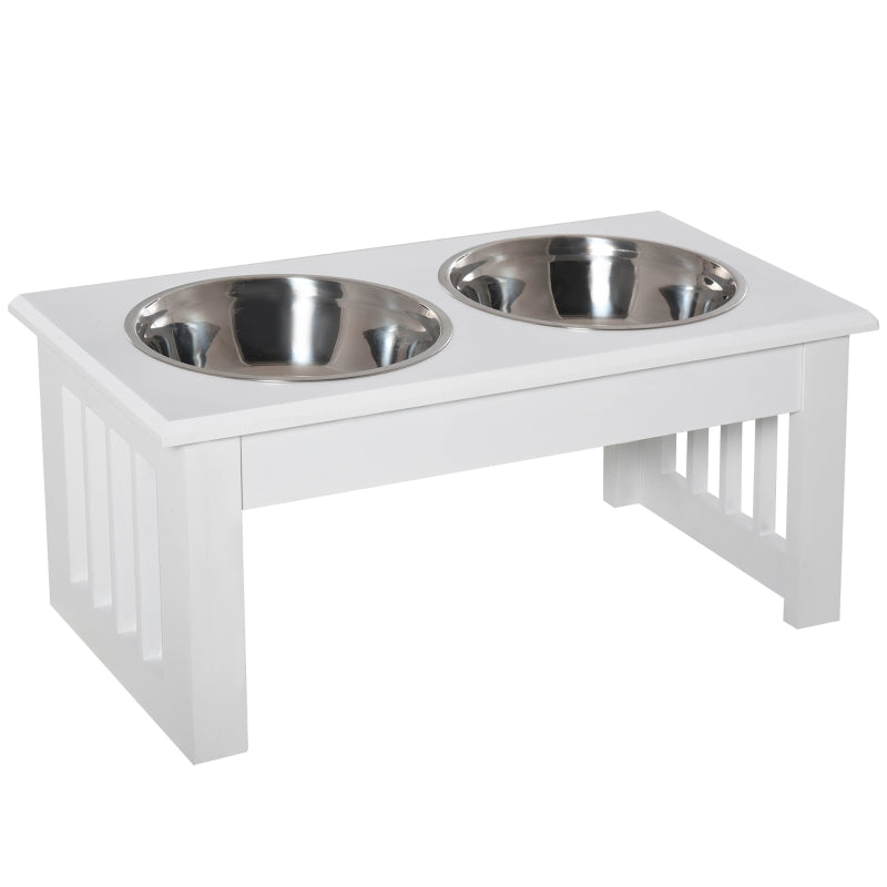 Dog Feeding Station Non-Slip 44x24x15cm 0.9L Bowls - White
