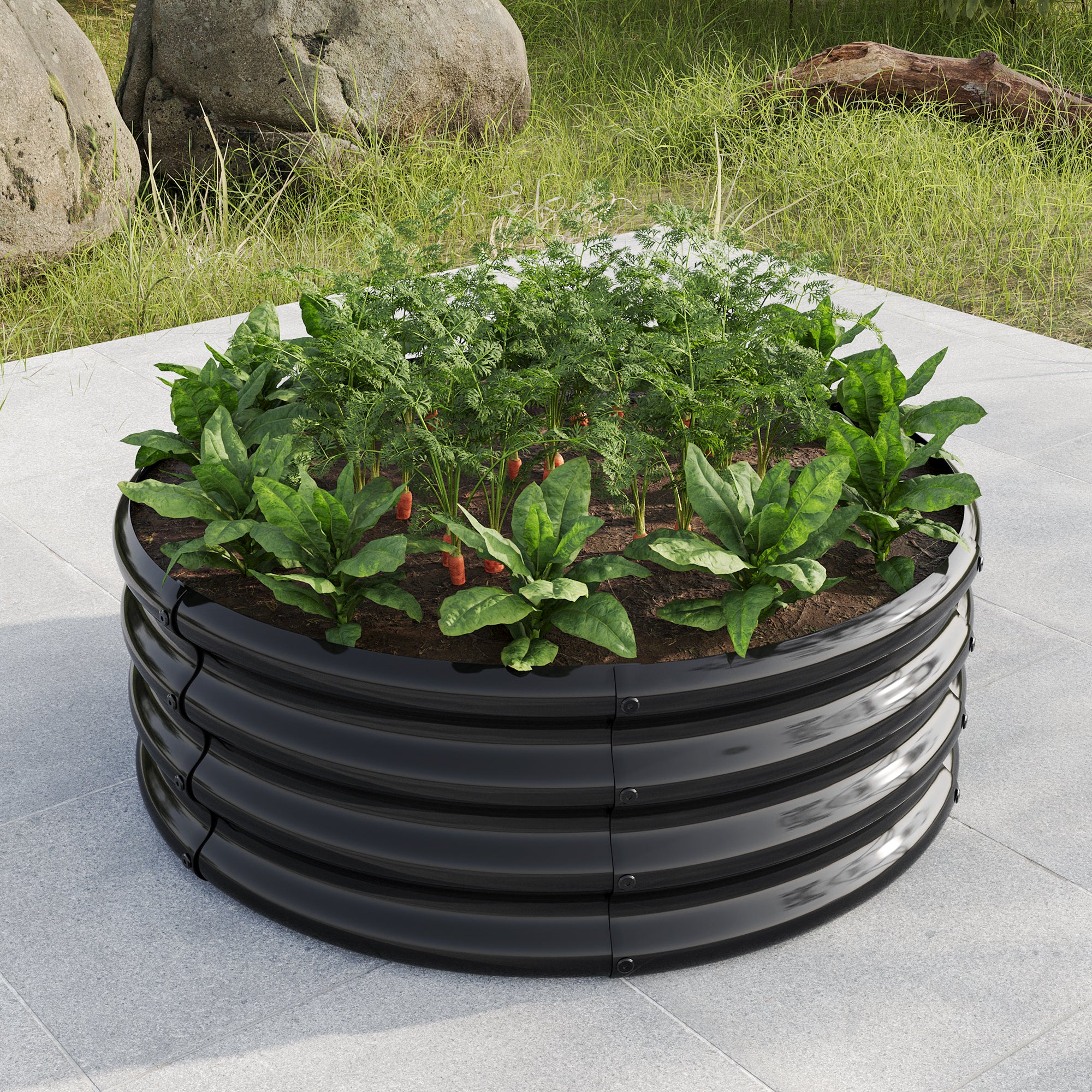 Raised Garden Bed Planter, Round Outdoor, Galvanized