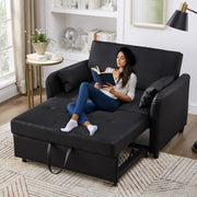 Multifunctional Sofa Bed Two-Seater Pull-Out, 3-Position Adjustable Backrest, Water-Repellent PU Material