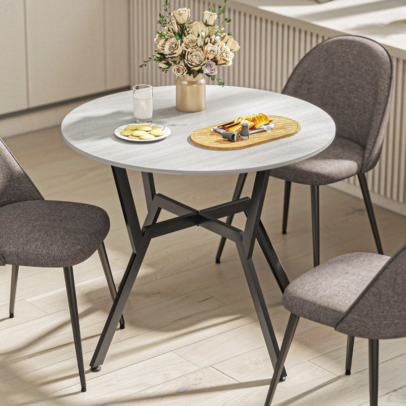 Dining Table Round Kitchen Black Legs 90 x 76 cm, Grey