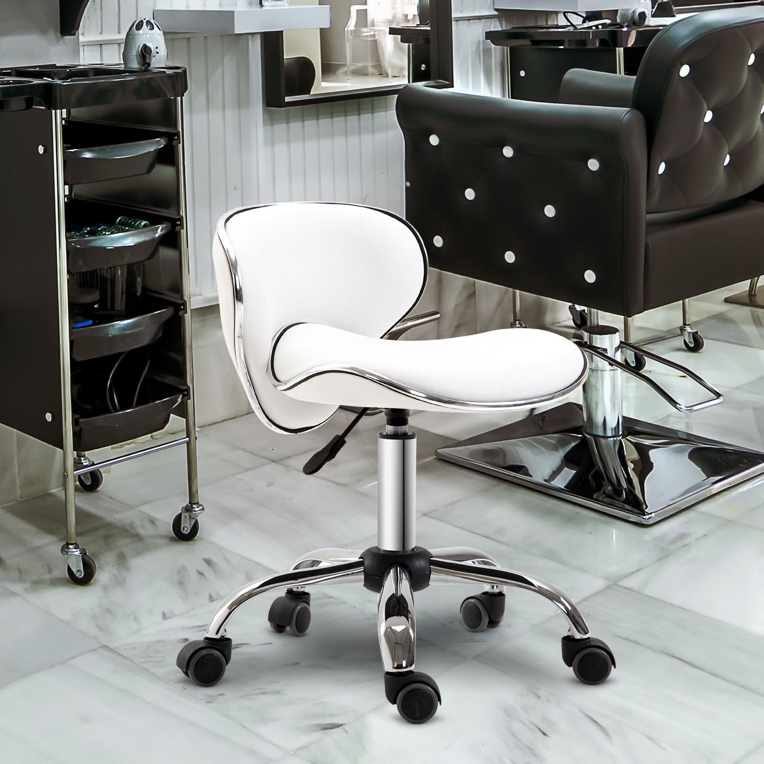 Beauty Salon Chair Adjustable Rolling Swivel Stool - White