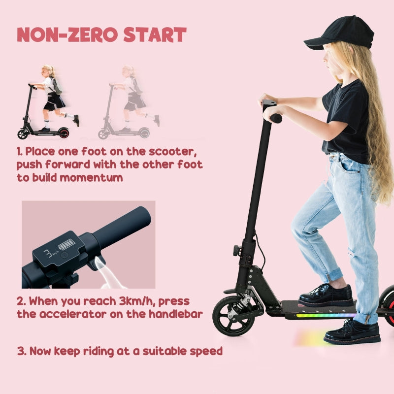 SPORTNOW Electric Scooter for Kids, Folding, Dual Brakes, Front Suspension, LED Colourful Lights, Black