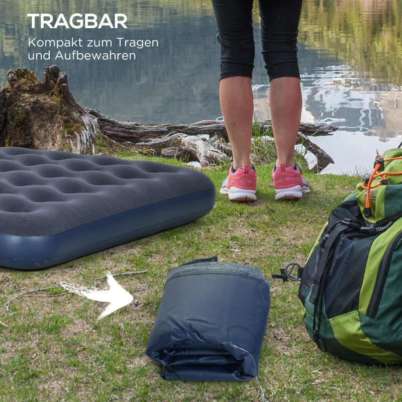 Folding Double Camping Bed Air Bed 203x152x22cm for camping & guests, dark blue