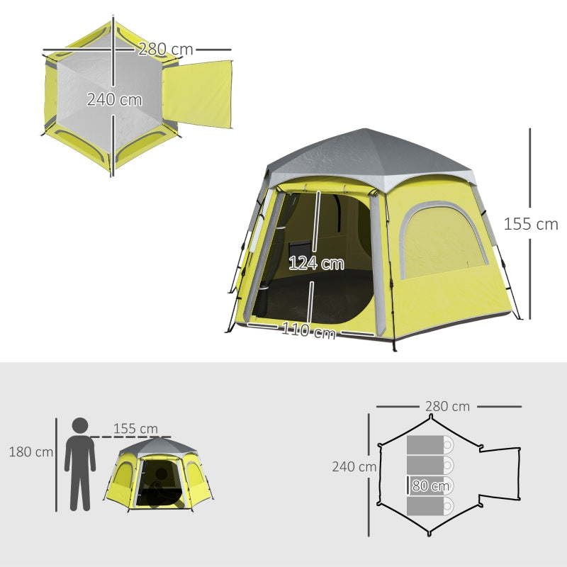 Instant Pop Up Camping Tent, 2/3/4 Person Easy Setup Waterproof UV Protected, Yellow Green