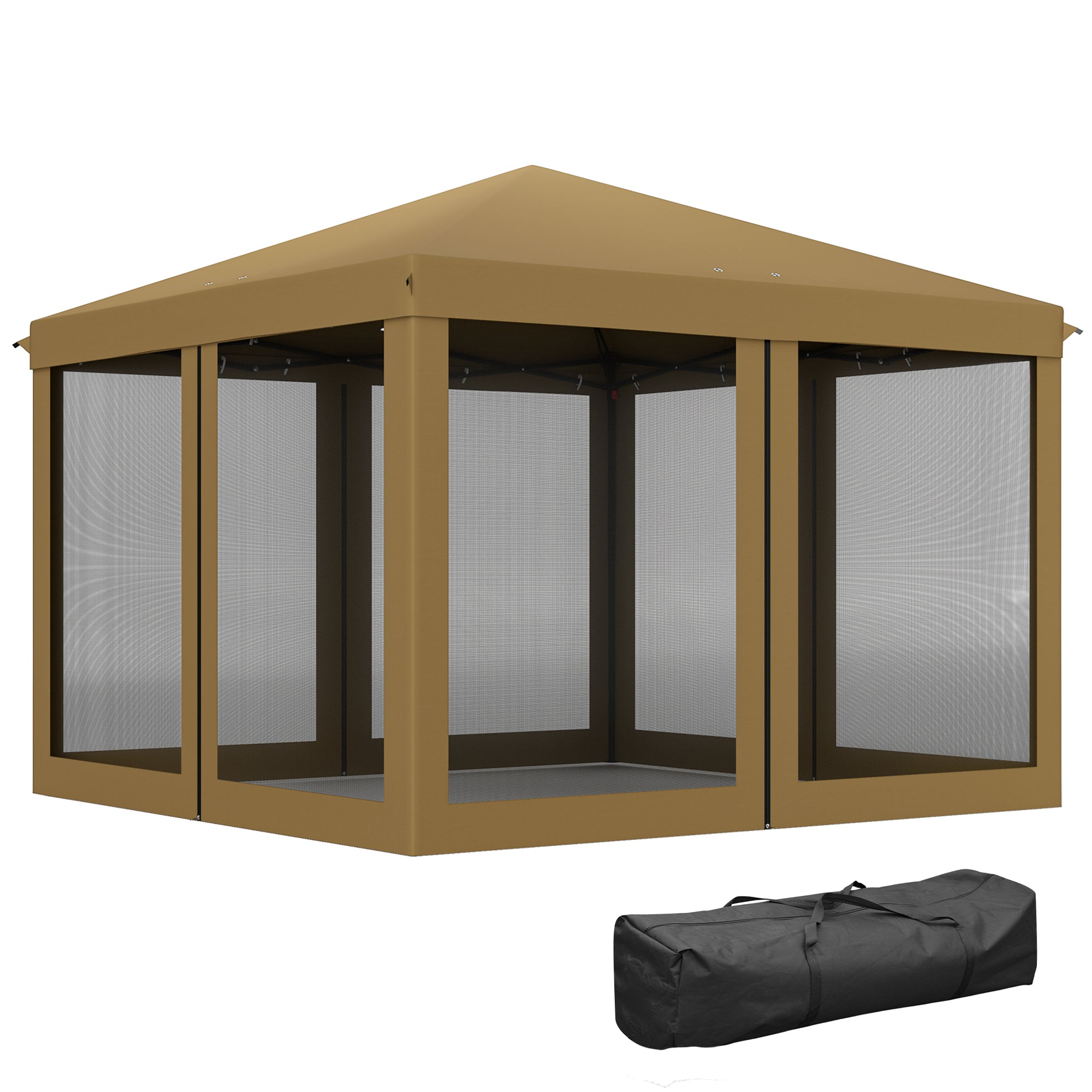 3 x 3 m Pop Up Gazebo with Removable Mesh Sidewalls and Carry Bag, Khaki