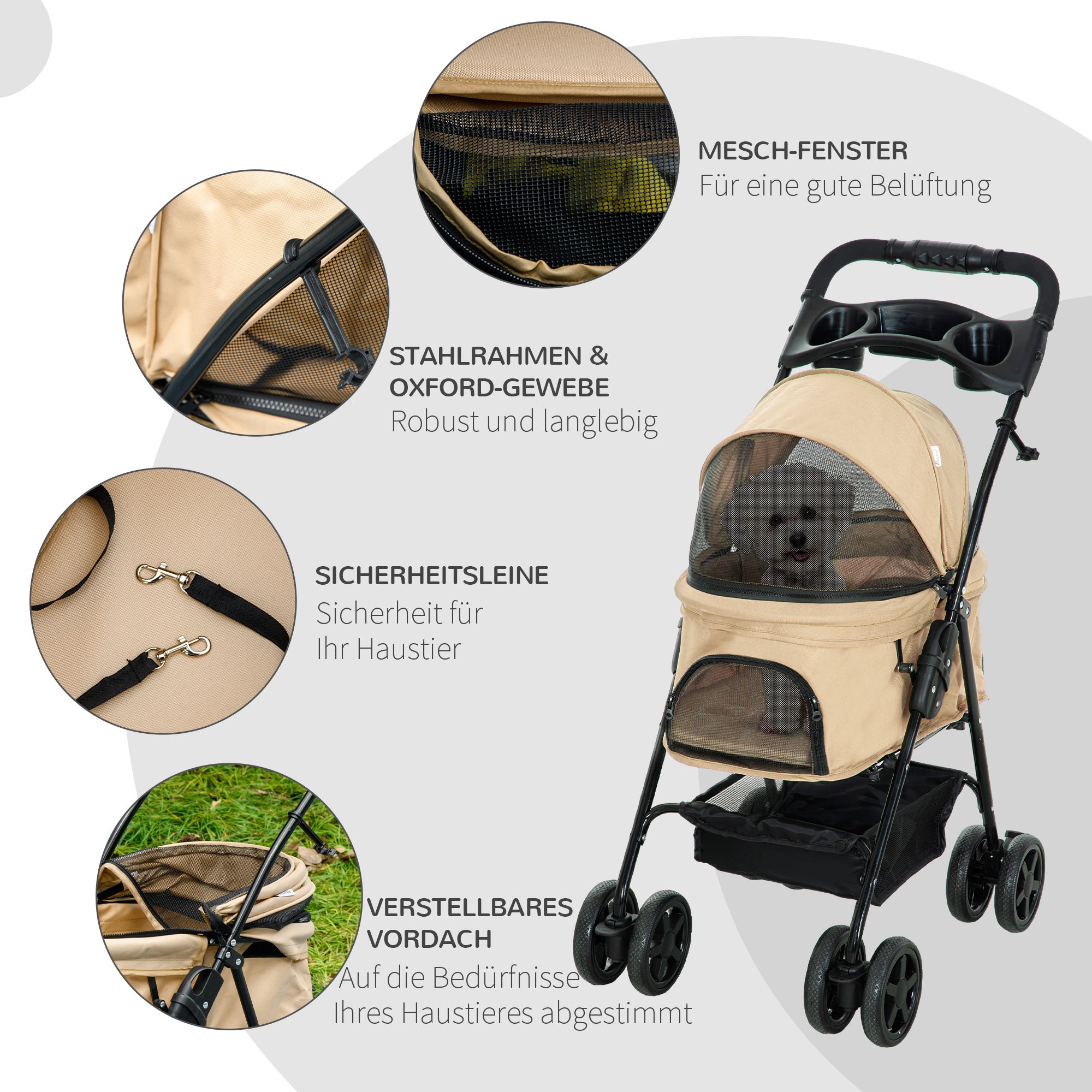 Dog Stroller, Folding Pet Stroller for Small Dogs and Cats, Oxford Khaki