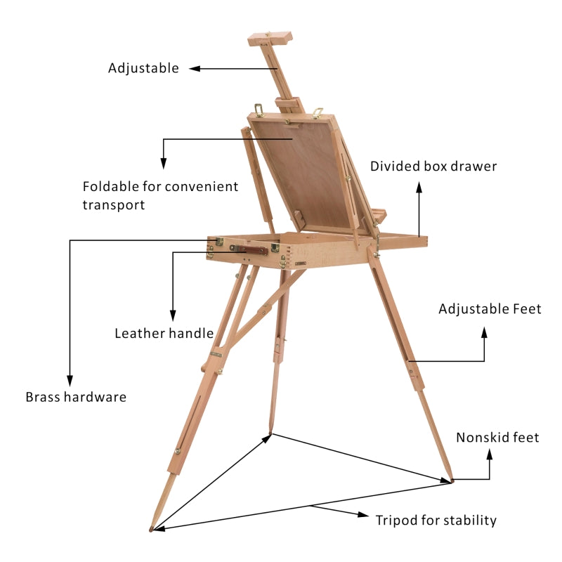 Wooden Art Easel, Portable Folding Tripod Drawing Board, Natural Wood