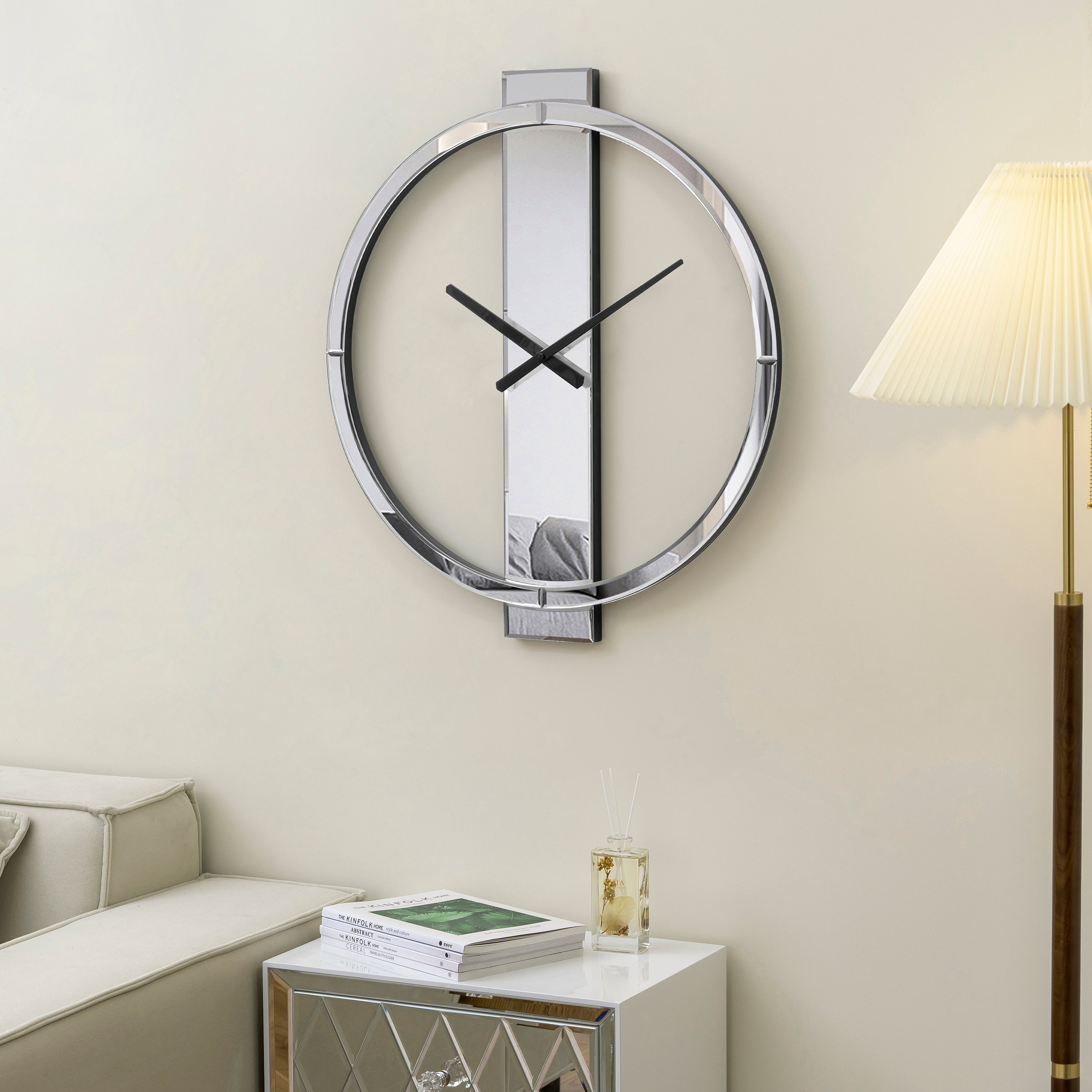 Modern Wall Clock Large Decorative 23" Mirror Glass Finish