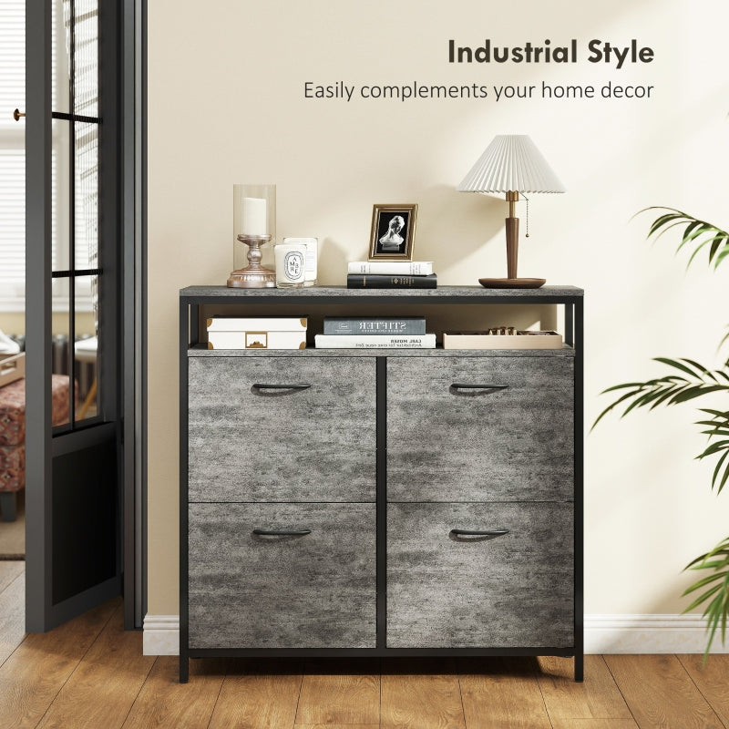 Shoe Storage Cabinet, 4 Flip Drawers Open Shelf, Cement Grey