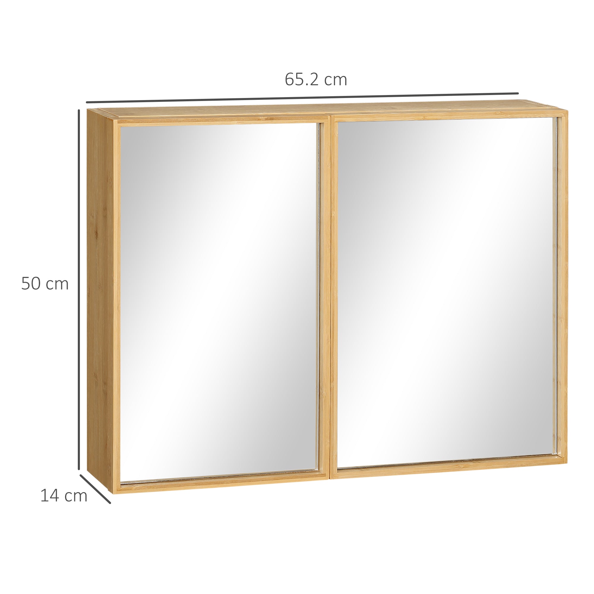 Bathroom Mirror Cabinet Double Door 3 Shelves Wall-Mounted Bamboo Natural