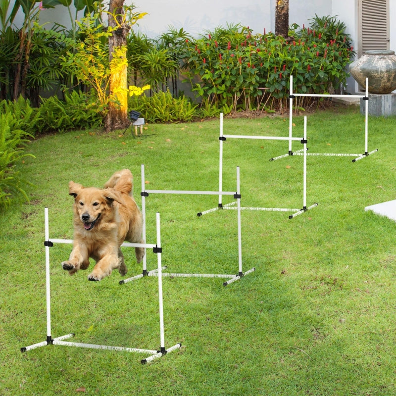 Dog Agility Training Equipment 4 Pieces, Adjustable Height Jumps Hurdle with Carrying Bag, White